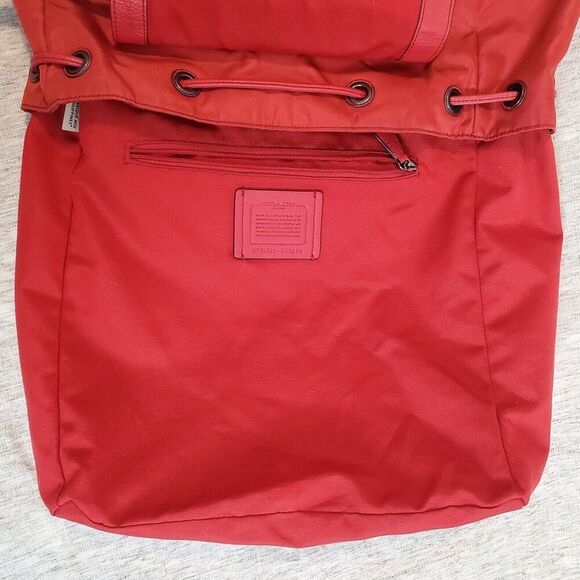 Coach F58814 True Red Nylon Backpack w/ Leather Trim and Antique Silver Hardware - Picture 11 of 13
